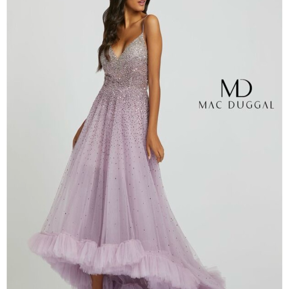 Mac Duggal Lavender Ombre High-Low Sequin Tulle Gown